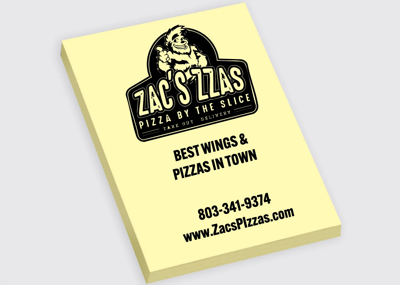 Custom Sticky Note Sizes & How to Order | Sticky Flyer Advertising 1 yellow 4x6 sticky note advertisement