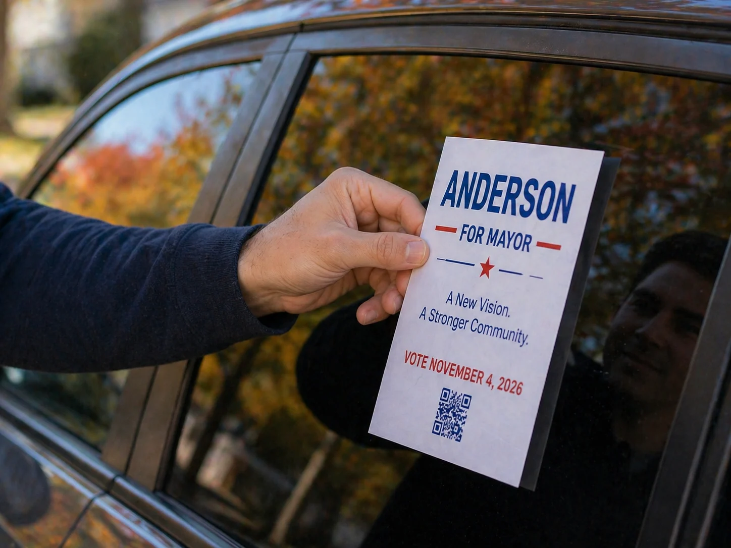 political sticky note on car window