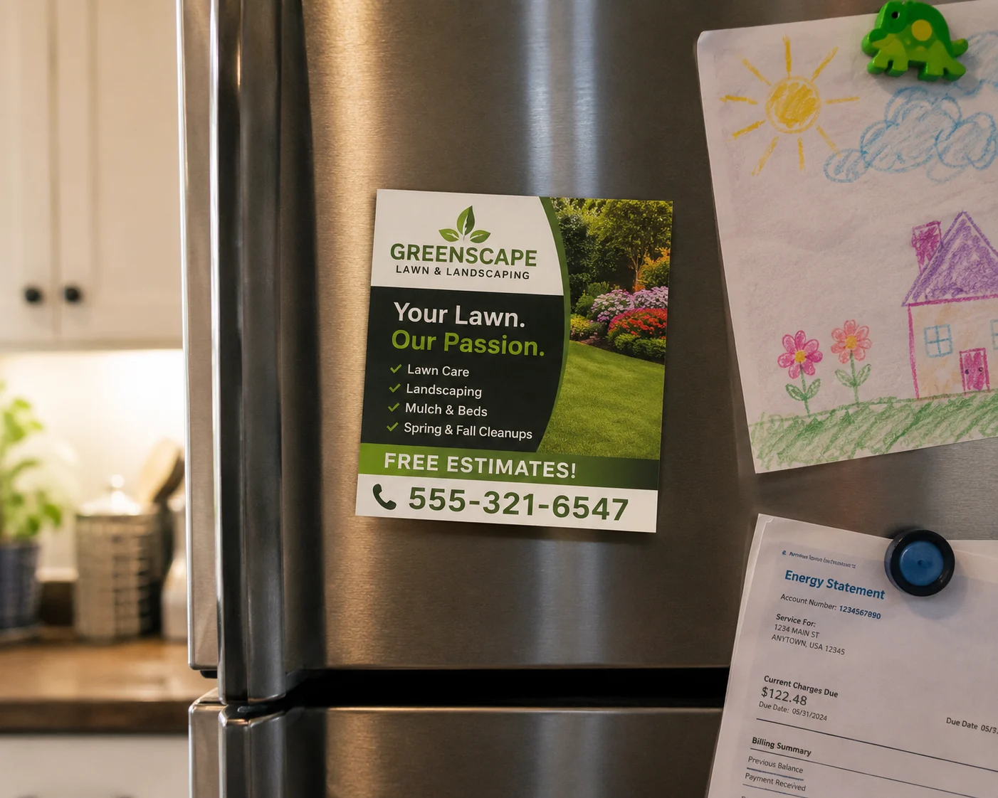 Custom Sticky Note Ad Posted on Refrigerator — Why Sticky Note Advertising Works Custom sticky note advertisement posted on a home refrigerator showing how sticky note ads stay visible long after distribution