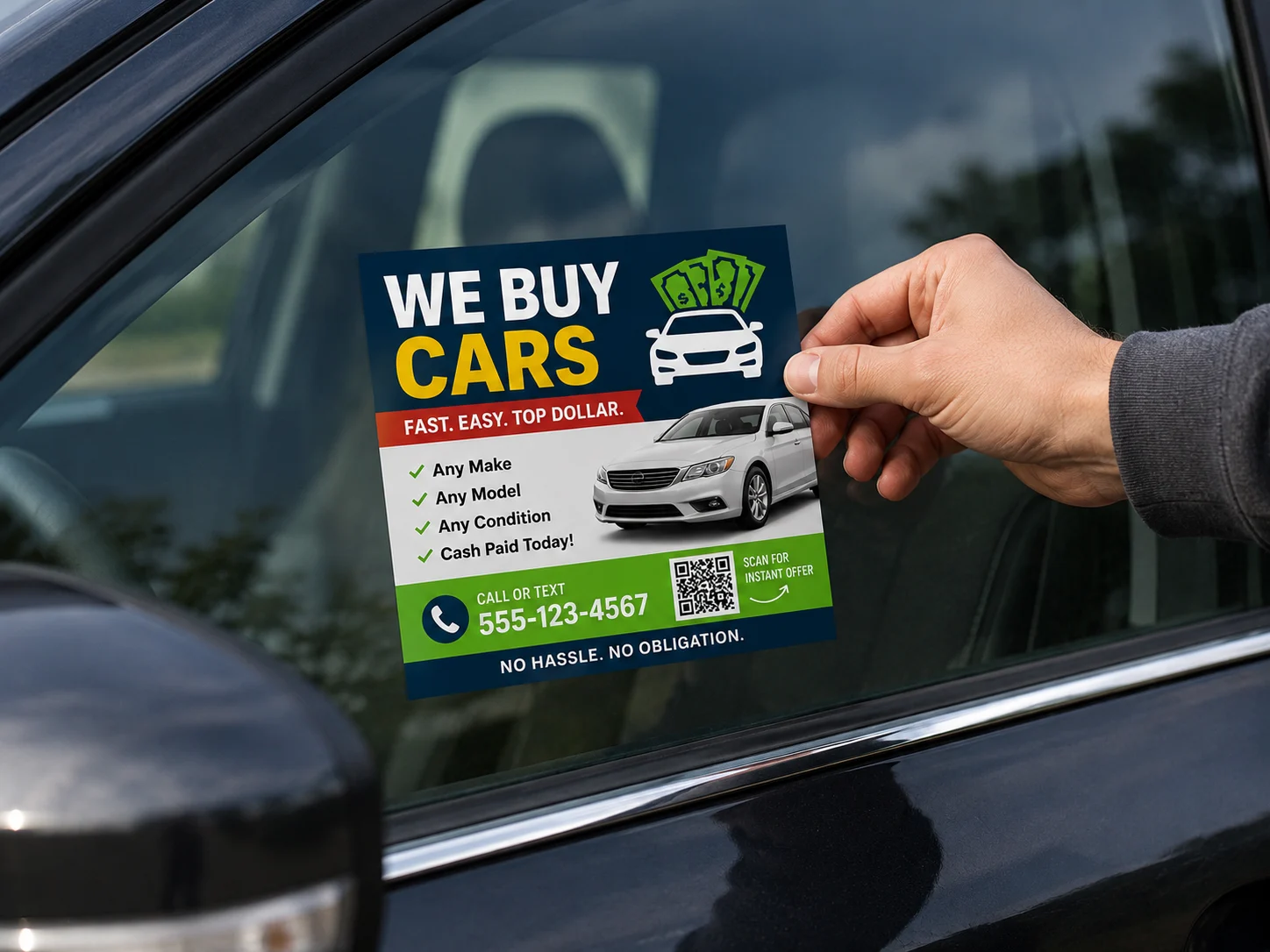 sticky flyer on a car window advertisement sticky flyer on a car window advertisement